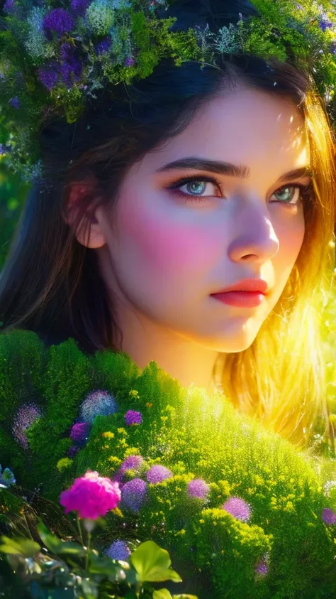 a beautiful girl in a lush garden, surrounded by colorful flowers, gazing up at a starry night sky, (best quality,4k,8k,highres,masterpiece:1.2),ultra-detailed,(realistic,photorealistic,photo-realistic:1.37),extremely detailed eyes and face,longeyelashes,d...