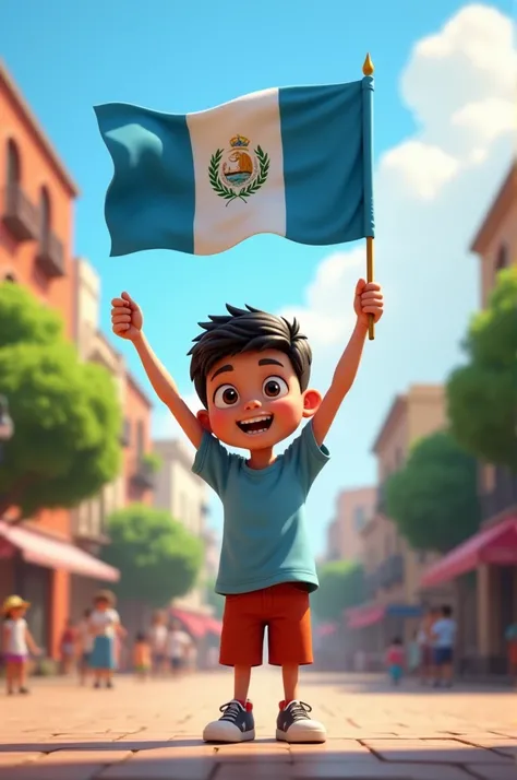 Animated boy raising Guatemalan flag