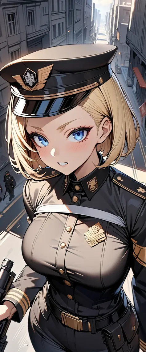 bobcut　blonde　forehead　soldier　nazis　uniform　officer　陸軍officer　black costume　army costume　army caps　long sleeve　long trousers　fr...