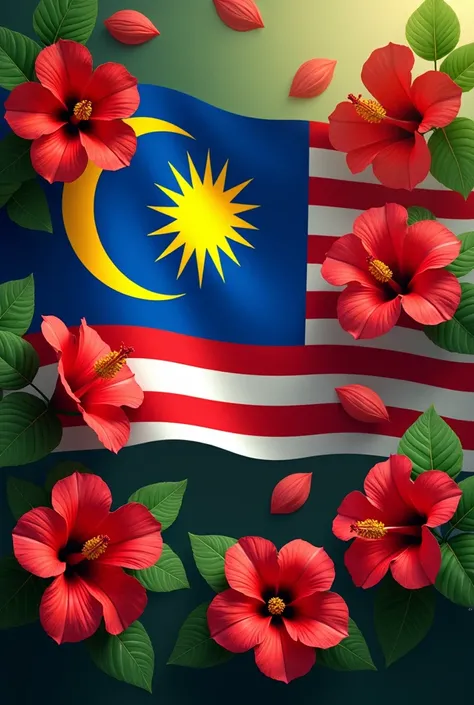 Background malaysia flag n hibiscus for banner in landscape size