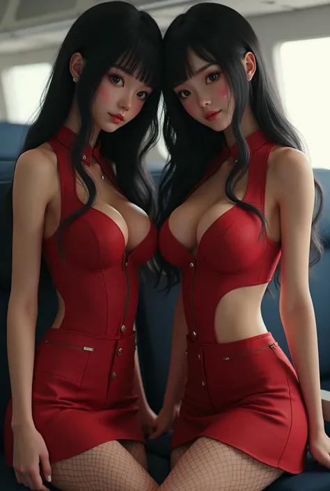 (photorealism:1.2), beautiful Japanese women in 20s wearing ANA flight attendant clothes .
Wearing fishnet stockings. Unbuttoned uniform. Black hair color. Huge breast and hips.Crossed eyes with with liquid on the breast.