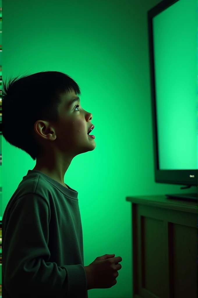 Boy crying Watching TV Green Screen 