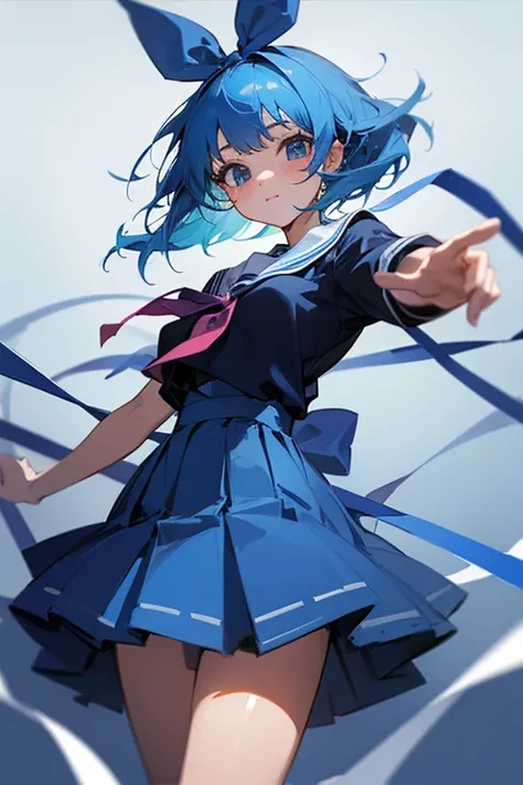 high school girl, Blue Hair, ribbon