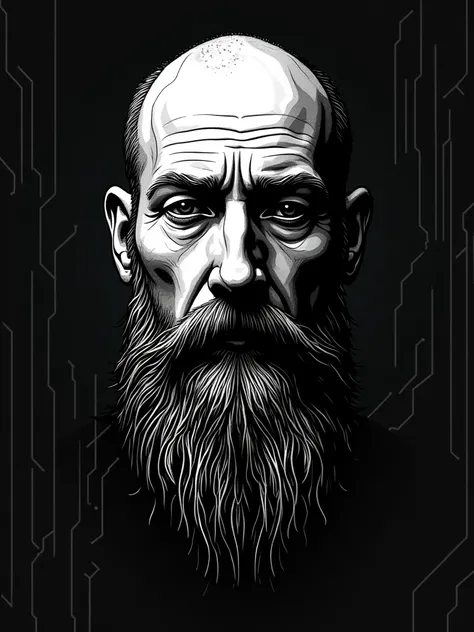 Hacker Poster Pixelated line drawing of Albrecht Dürers face like a hacker