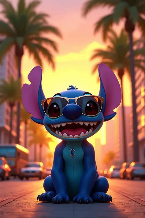 Stitch,sunglasses,palmtrees,urban,Sunset,