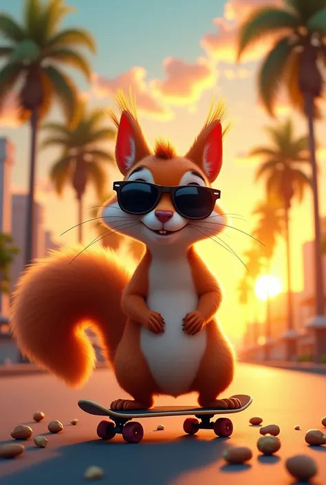 Squirrel,sunglasses,palmtrees,urban,Sunset,Skateboard,nuts