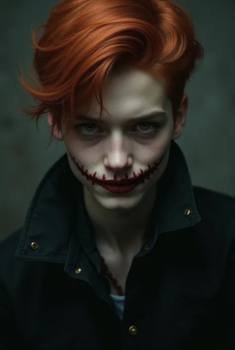 Make a scary boy, handsome with red hair and a sadistic smile 