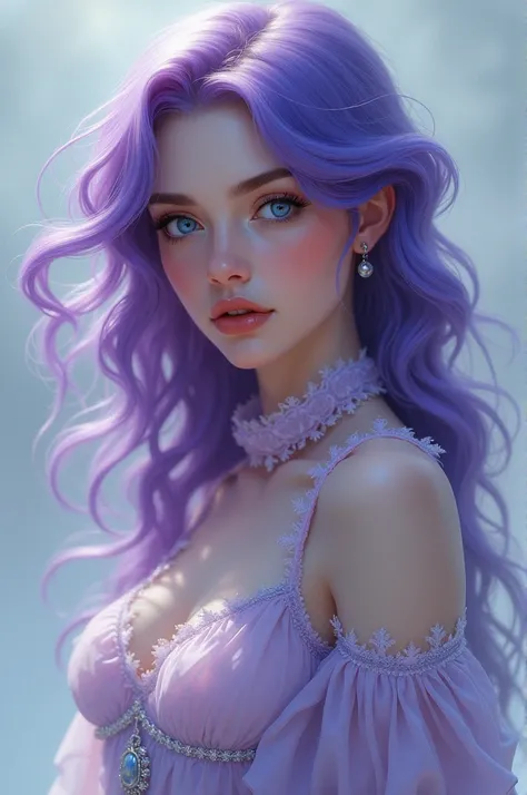 White beauty　Purple hair, blue eyes, long hair, dress up  