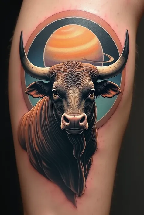 create a tattoo of a software engineer bull with a saturn