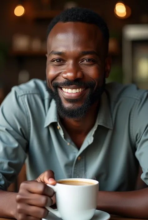 A black guy whith coffe