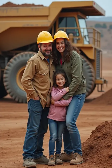 familia de Husband que trabaja en minería, Husband, wife 6 year old daughter, 3 year old son, hugged and loved