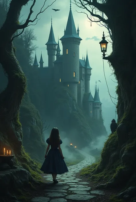 Dark fantasy alice in wonderland in a castle 