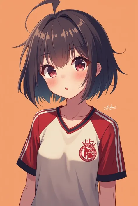 Cute short hair chick girl wearing track top jersey anime style