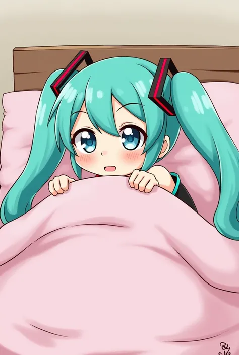 Hatsune Miku,cute expression,shameful expression,Take a shit,in bed