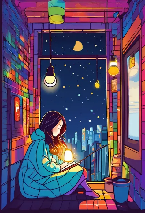 cuteIllustration,subway:burden:in the hole,Woman woman alone:hibernation,sleeping,comfortable and warm,You look happy,cute,nestle,Illustration,pop,colorfulに,draw with thick lines,color,dim,Lamp light,hibernationの곰 가족が眠っています:have a happy dream,The study is ...