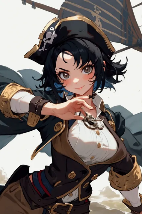 short black hair,pirate girl