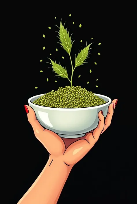 Indian roasted jungle green small Fennel seeds in white glass bowl, held by a girl in her hand, show only hand like she raised the bowl, no body or face. Animated

Now put this image on the front of the black tshirt like a print with caption "When its wron...