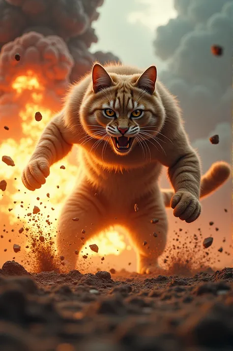 Epic cat slamming the ground and creating a massive explosion 