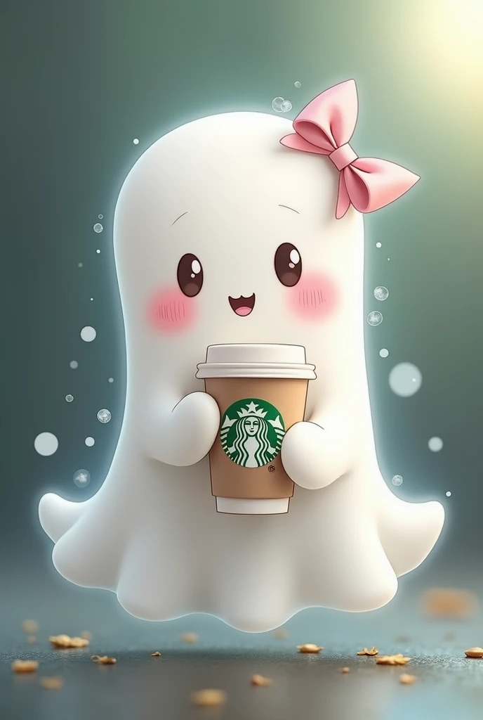 Cute ghost with bows and Starbucks
