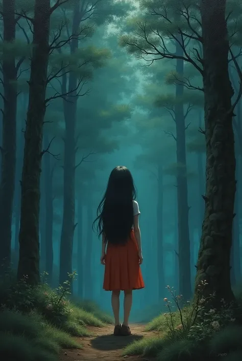 Beautiful girl standing in the dark forest, Epic Style, Octane Rendering, Desert ingredients, Pretty Face, Surrealism, Oil on canvas, The award-winning, masterpiece, Popular on artstation, Studio Ghibli