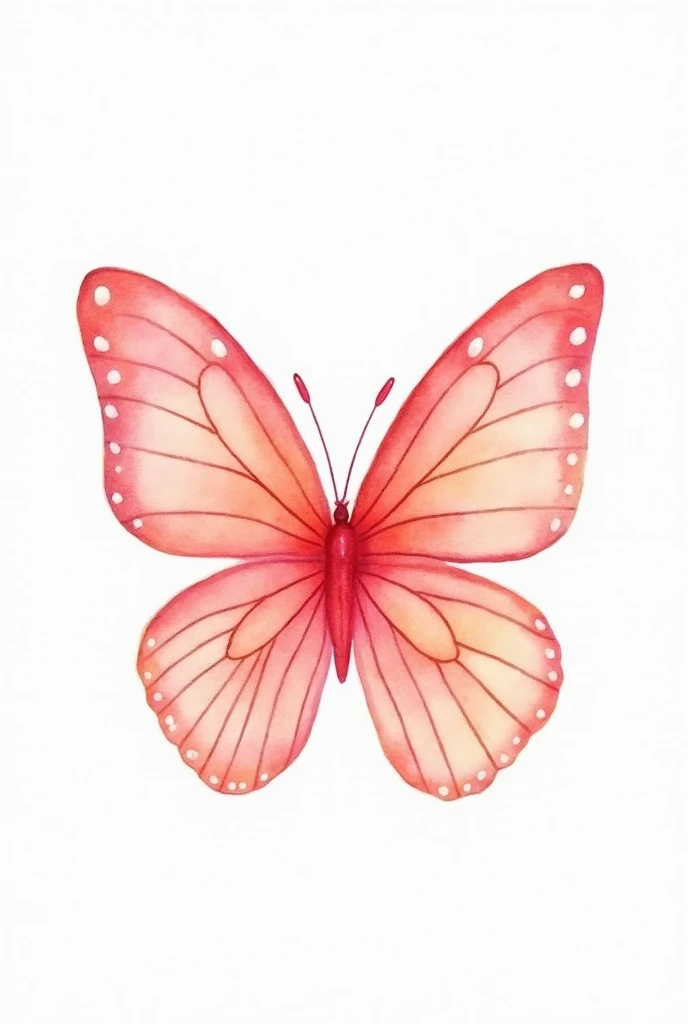 Pinkish melon colored butterfly with pink details , that has rounded wings, that is pretty in watercolor and is in front without a background 