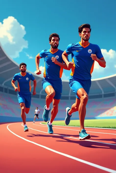 India in blue color design jersey on olympic track