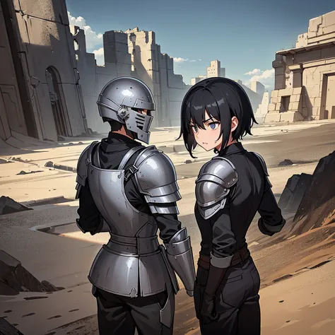 Best illustrations、Best Quality、(((Gray simple armor、Black trousers、Black gloves、Short Hair、Black Hair、20 year old man、Iron Helmet、Iron helmet)))、(((Fighting Pose)))、(Old ruins、desert。Grass)、(Masked Knight)、(Black, muddy swamp)、(Medieval Knight)、(Close you...