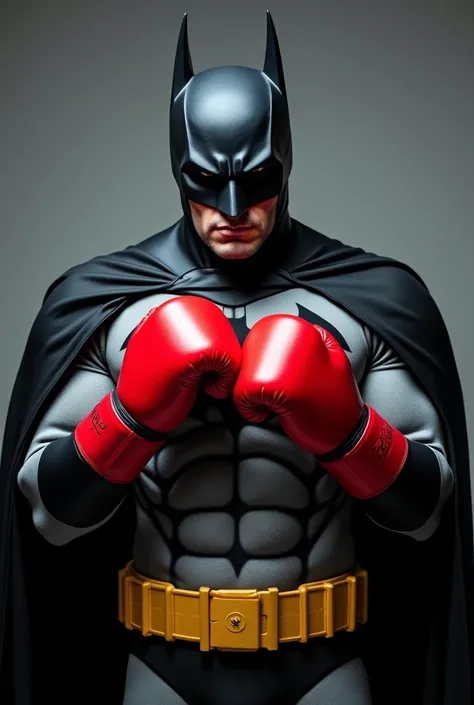 Batman wears red boxing gloves