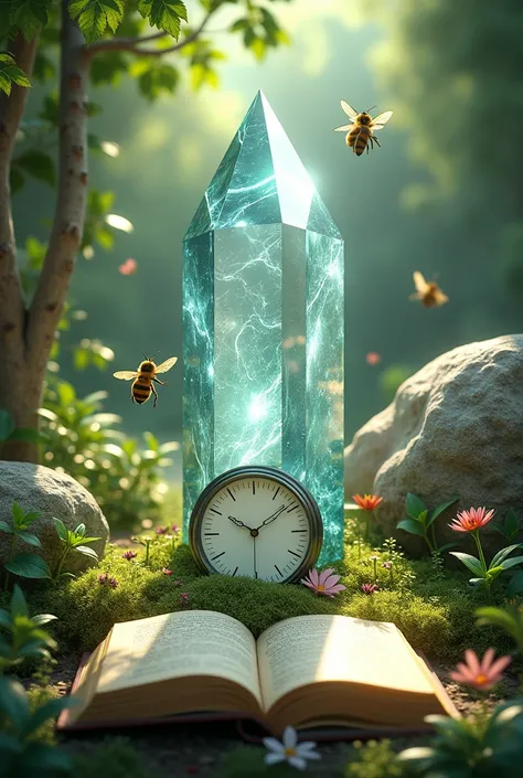  a natural setting, like a garden, where the bee buzzes around, the crystal sparkles, the rock stands firm, the clock keeps time, and the book invites new ideas. 