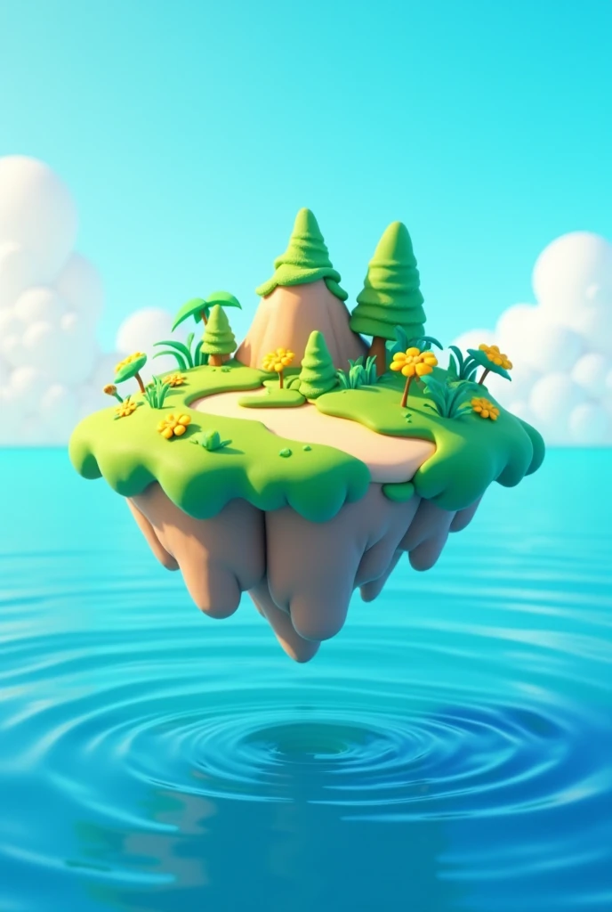 create png 3d cartoon of a blue beach floating island with yellow