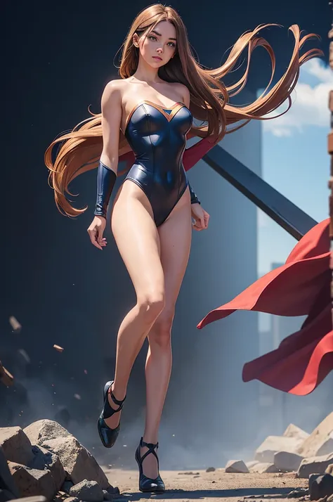 full body, superhero girl, strapless leotard