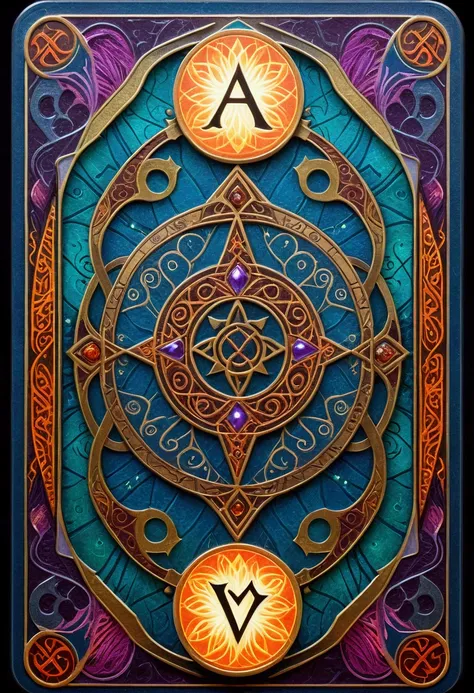 mtg, ccg, tcg, card game design, a detailed fantasy card game, one playing card, playing card with intricate patterns and design...