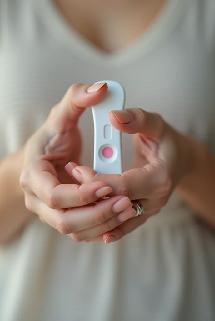 create a female hand holding a positive pregnancy test