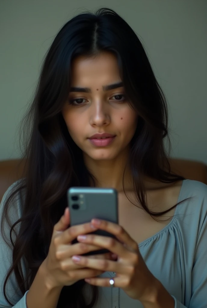 Photo of one holding a mobile and thinking about social media, Image Indian Girls.