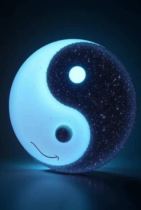 create a phosphorescent Yin and Yang image that has a smile, that the two holes it has are the eyes and a smile on the white part