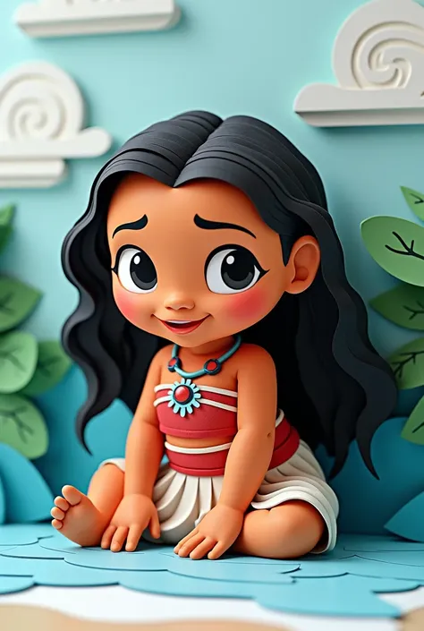 Make a paper cutout template with folding and gluing of baby moana