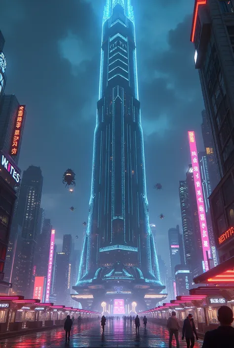 the very high tower in future urban night