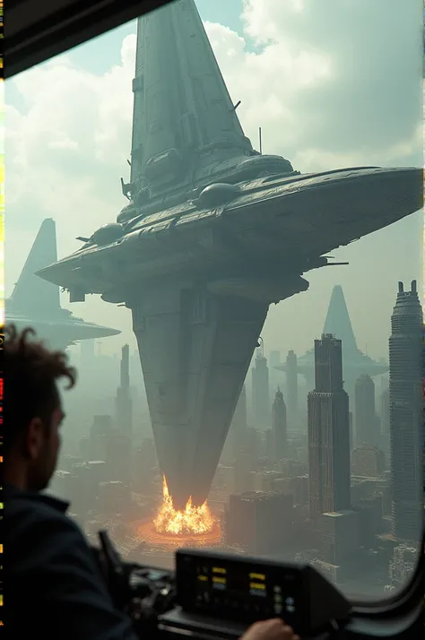 a big alien spaceship collision will take place in the future world. the person watching these events should be like watching from a plane.there should be a way to shoot various planes while hovering