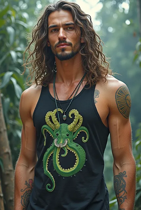 ((best quality)), ((masterpiece)), (detailed), 1guy, tanktop, tentacle like hair