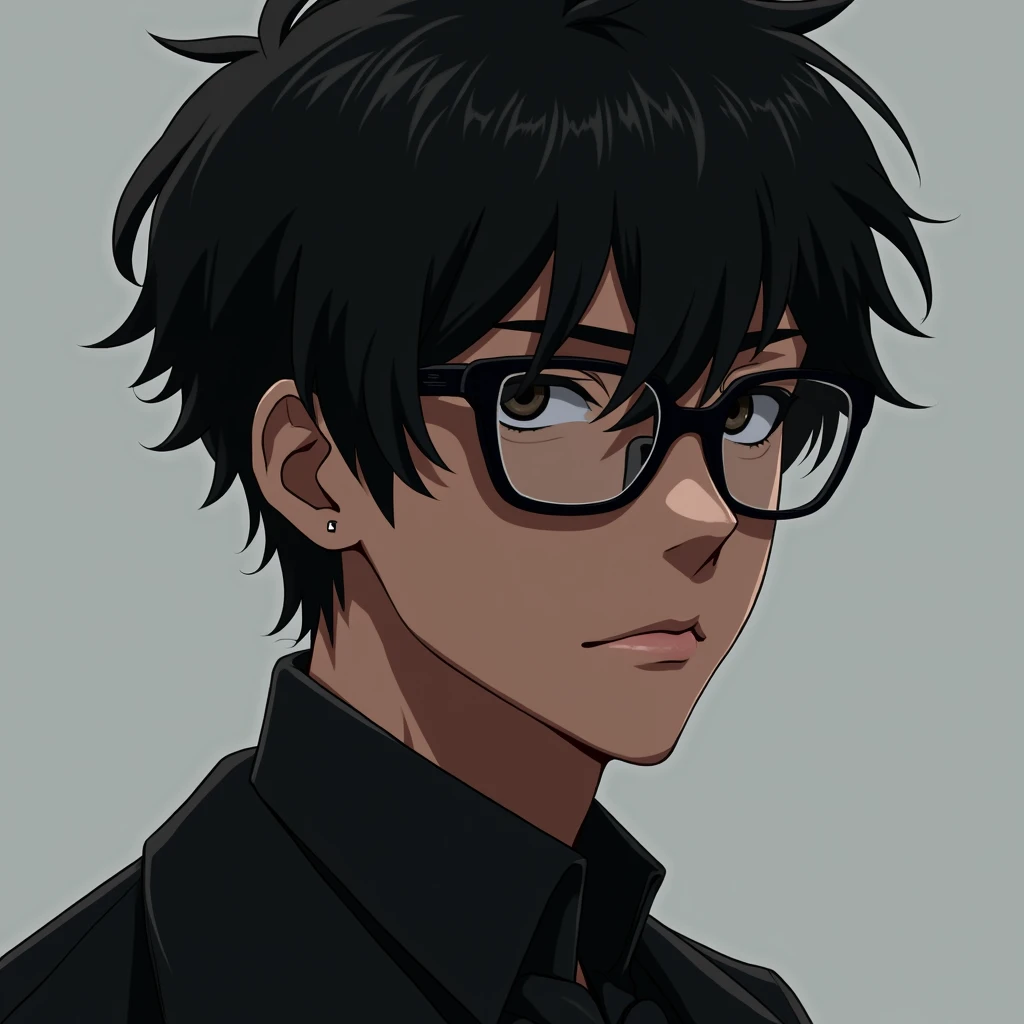 Black tone skin anime boy with glasses 