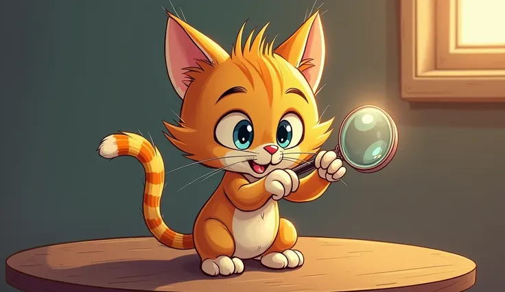 KITTY WITH A MAGNIFYING GLASS ON HIS PAW CARTOON