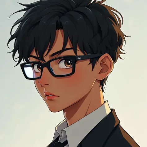 Black tone skin anime boy with glasses 