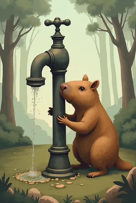 Capybara and cast iron tap
