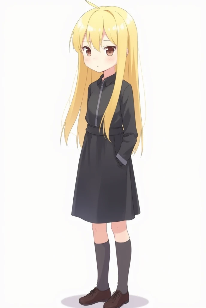 Dark Simple Serious Art, character front full body standing, just the character in the image, grown-up, plain white background, tall blonde girl