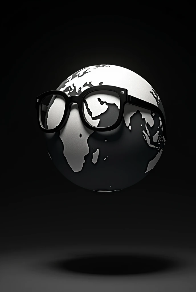 Planet Earth with glasses or big black glasses floating in space can not have extremities,nose, mouth, that is, without human characteristics, the image must be black and white and must be from a Japanese anime, manga or animated cartoon in 3D and realisti...