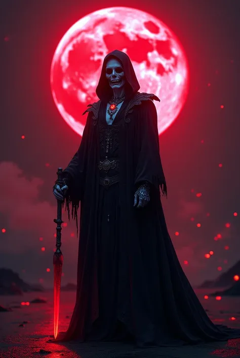 A vampire necromancer, blood moon, ray tracing, masterpiece, best quality, ultra quality, absurd details, best light, best shadow, sharp, sharp image, detailed, extremely detailed, great resolution, 8k, 4k, uhd, particle effects, beautiful effects, vivid c...