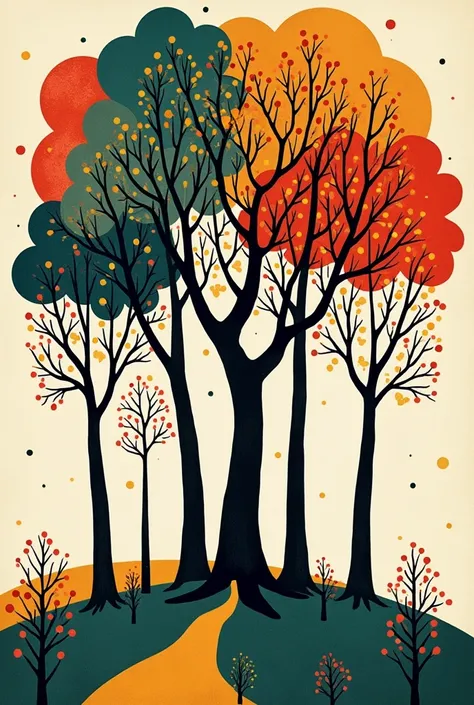 Henry matisse-esque childish eccentric Hanging tree illustration highly intricate ukiyo-e landscape several trees
