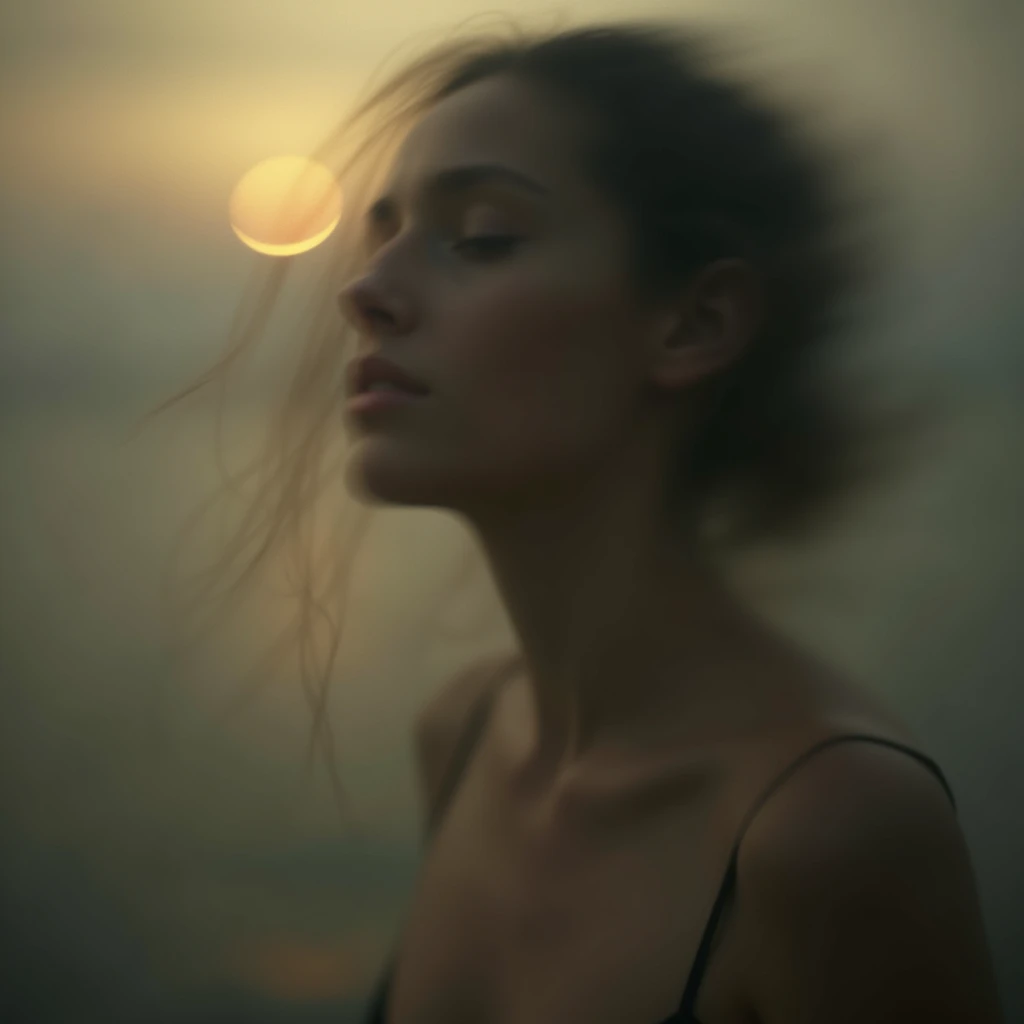 I am the blurred lines of her and of her different faces that exist above her of her different lives only a blurred figure of her naked body is seen and the expression of her face that sees the pain with that light of nostalgia and shadows with volumes , I...