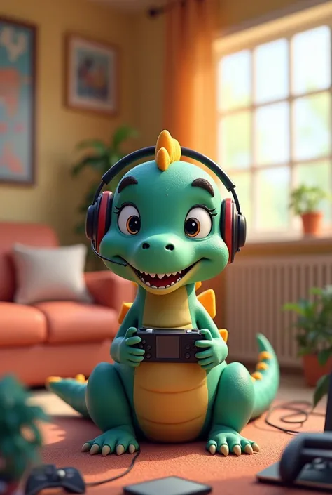 Cute gamer dinosaur