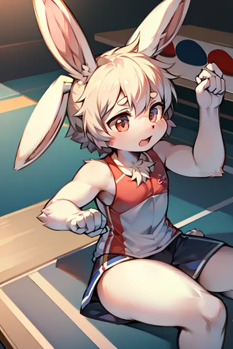 Rabbit playing table tennis,Olympic,Serious expression,